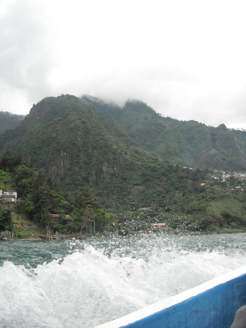 view from a lancha on Lake Atitlan, Guatemala lancha Lake Atitlan Guatemala