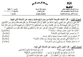امتحان شهرين لغة عربية (المطالعة والقواعد) للصف الثاني عشر الفصل الأول