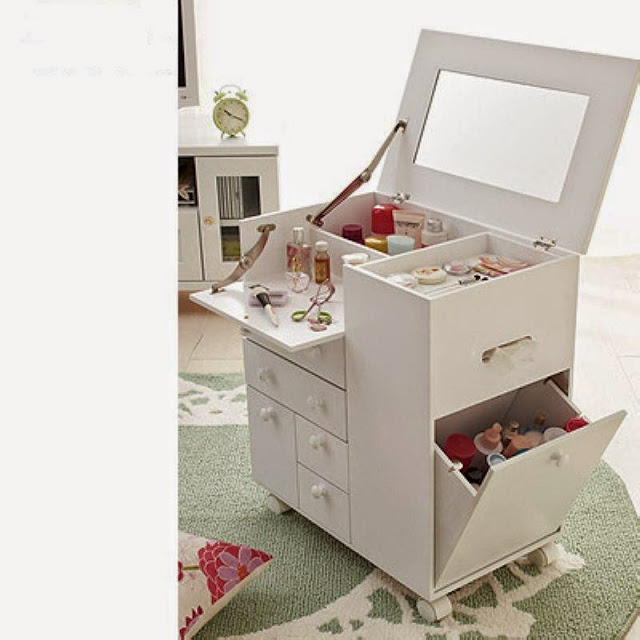 contemporary dressing table with folding mirror for small modern bedroom