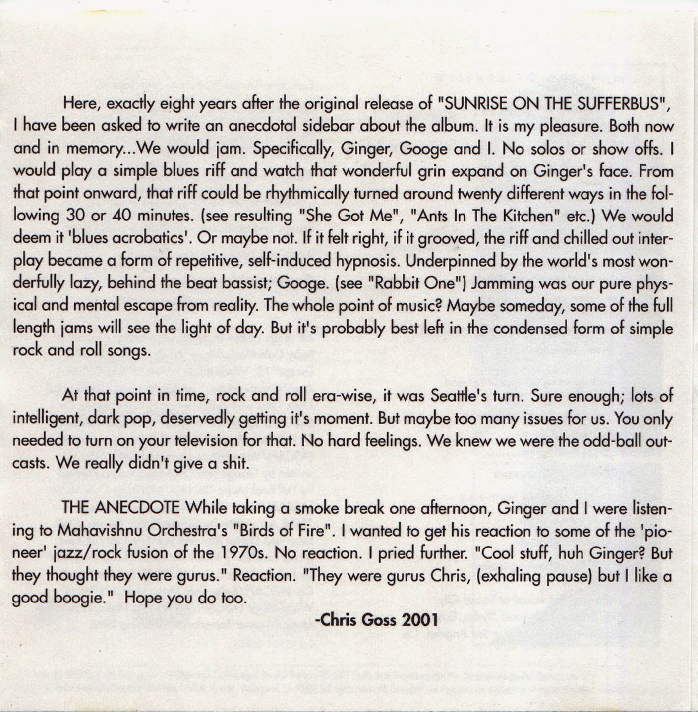 Peru Antes do Natal Ginger Baker Masters of Reality Sunrise on the