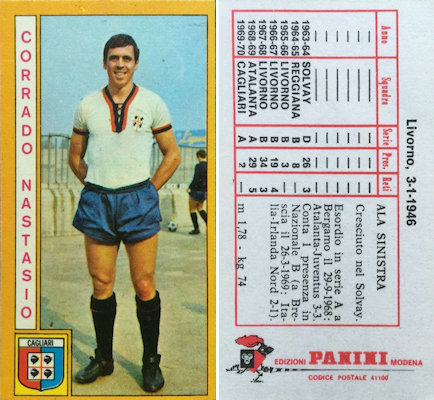NUOVA//NEW FIGURINA CALCIATORI PANINI 1969//70 POLI//NASTASIO CAGLIARI