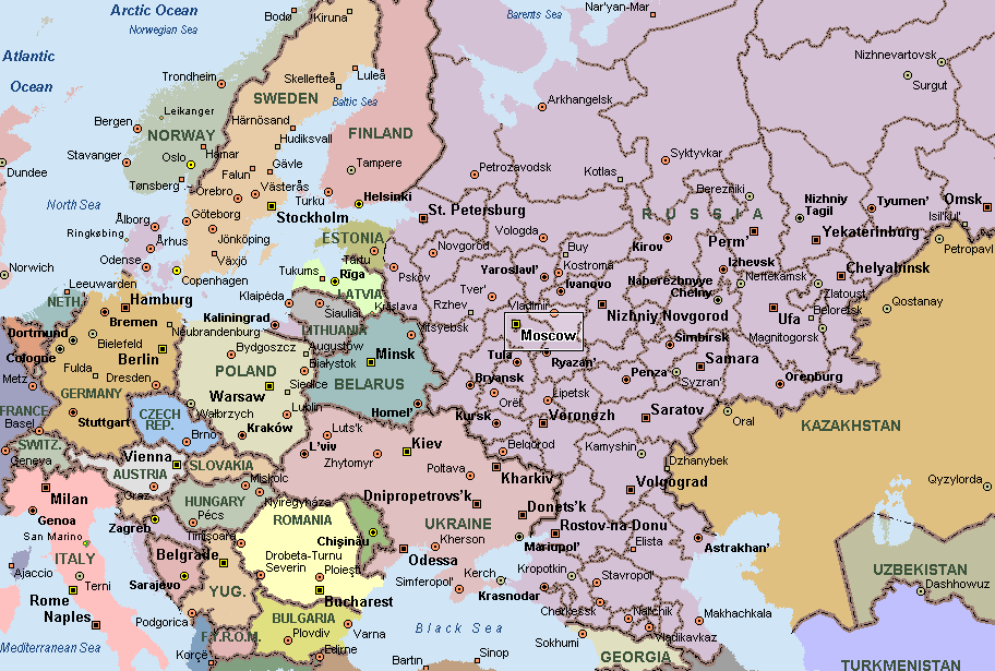 Как называется европейская часть россии. Карта областей РФ европейская часть. Политическая карта европейской части России с областями. Карта европейской части России с областями и городами. Карта Европы и европейской части России с городами.