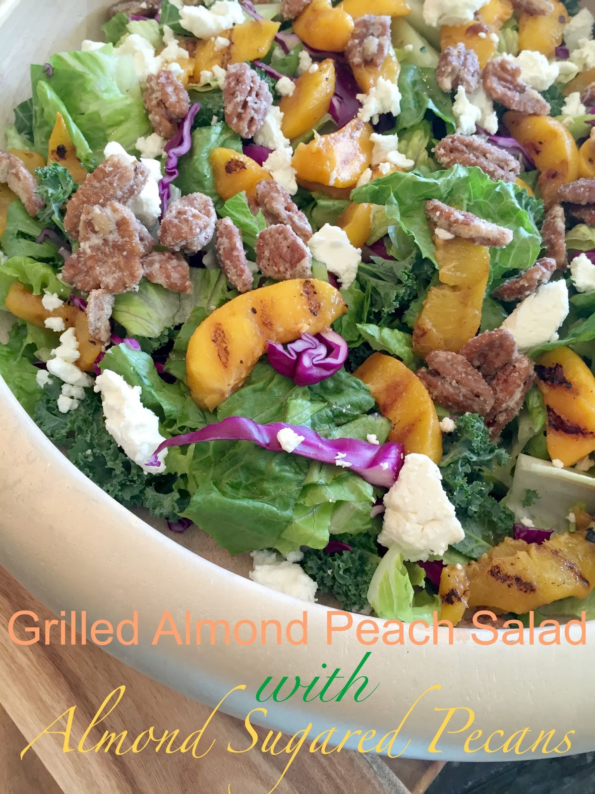 Grilled Almond Peach Salad with Almond Poppy Seed Peach Dressing