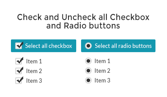 Select all checkbox and radio buttons in JavaScript