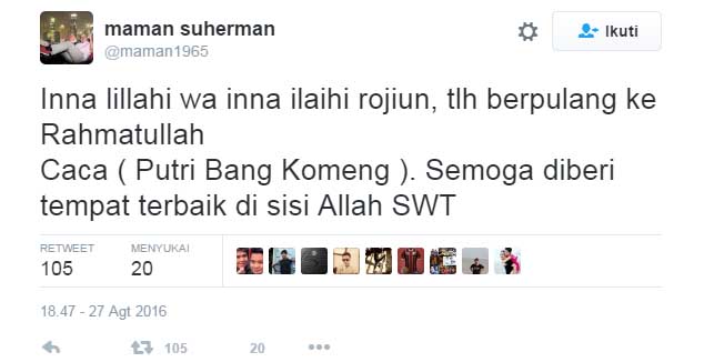 Putri Komeng Meninggal Dunia Diusia 10 Tahun, Ucapan Bela Sungkawa Banyak Mengalir Di Sosmed Putri Komeng Meninggal Dunia Diusia 10 Tahun, Ucapan Bela Sungkawa Banyak Mengalir Di Sosmed
