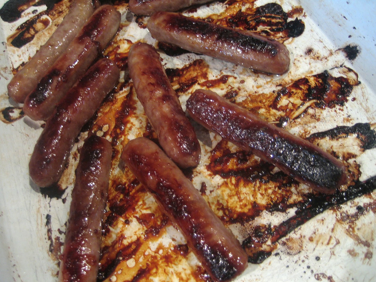 Delicious! sticky sausages with honey and mustard glaze