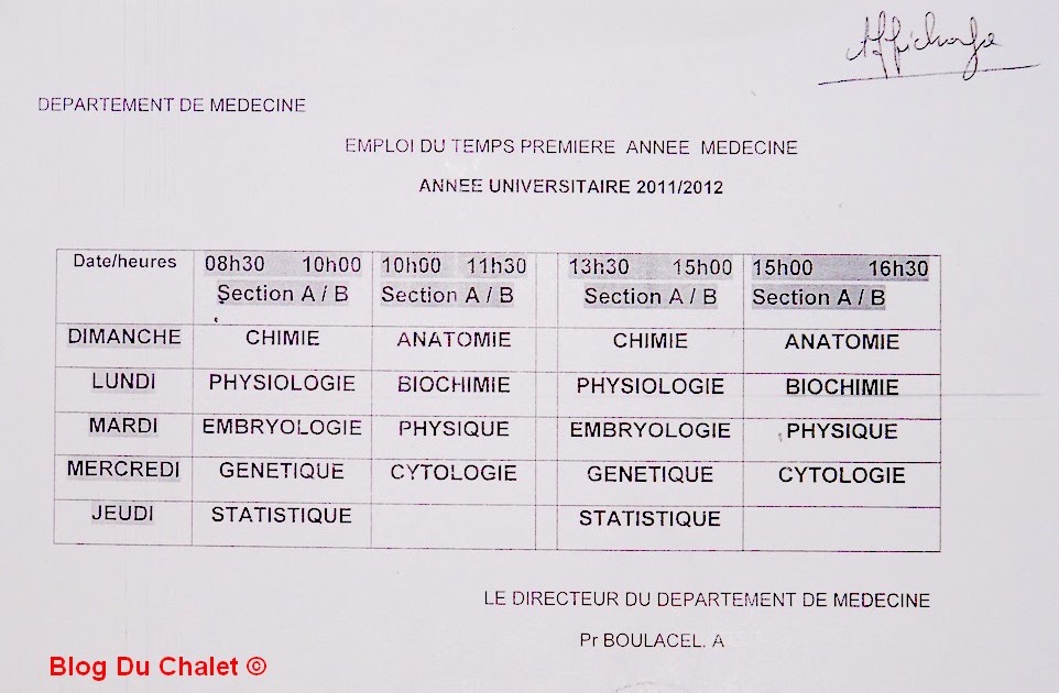 Blog Du Chalet Espace Des Etudiants En Medecine L Ensemble Des Emplois Du Temps Toutes Les Annees De La Faculte De Medecine De Constantine 2011 2012