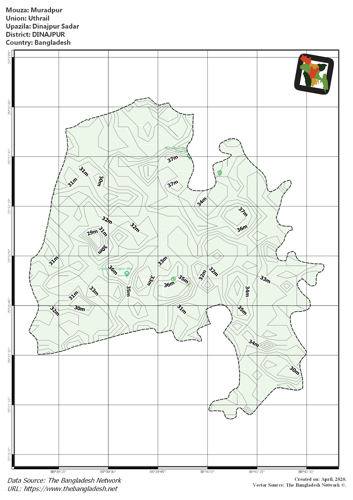 Map of Muradpur Mouza of Dinajpur Sadar Upazila, DINAJPUR, Bangladesh.