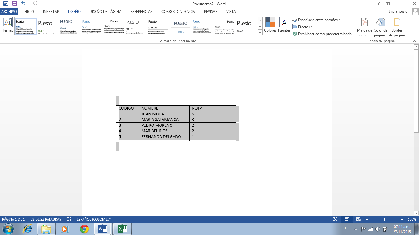 Actividades COPIAR TABLA DE WORD EN EXCEL