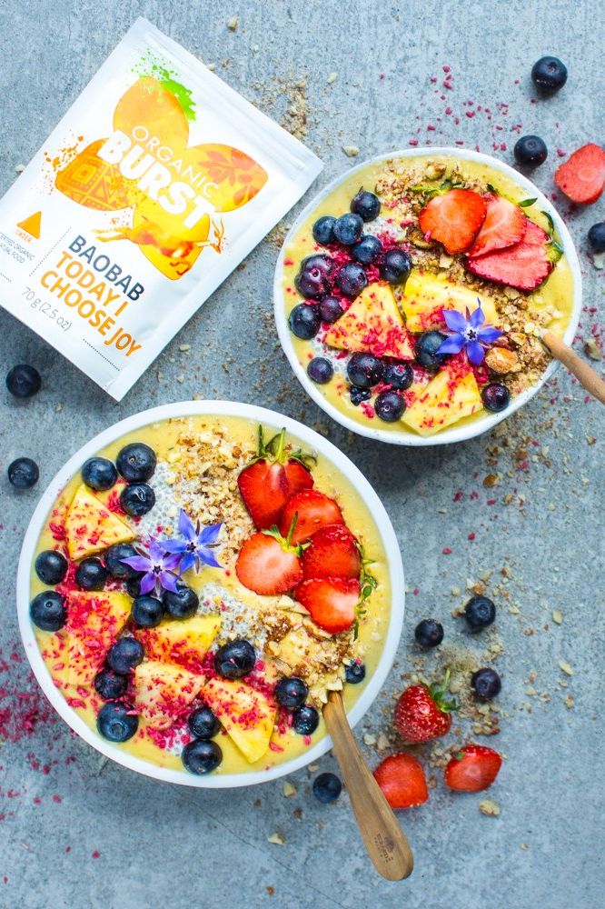 Baobab Sunshine Smoothie Bowls | Find 11+ Vegan Smoothie Bowls To Make Again and Again | simple smoothies | easy fruit smoothie recipes | health smoothies | yummy smoothies #smoothiebowlrecipe #vegan #breakfast #cleaneating