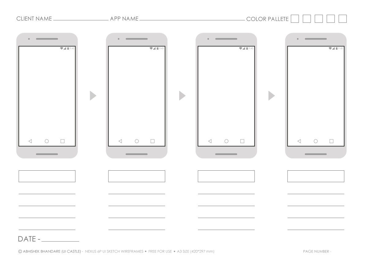 UI CASTLE: NEXUS 6 Android Printable A3 Screen Flow Sketch Template UI CASTLE: NEXUS 6 Android Printable A3 Screen Flow Sketch Template