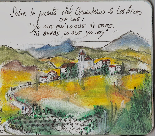 Dibujo del Camino Francés en Navarra. Sansol.