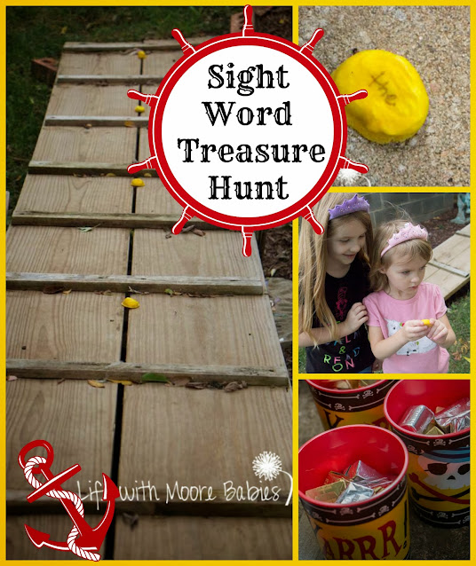 Sight words treasure hunt with a pot of gold and silver wrapped chocolate at the end.