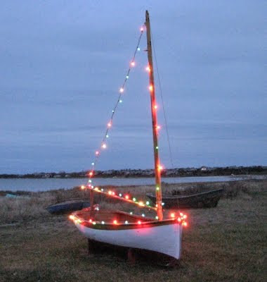 sailboat with christmas lights