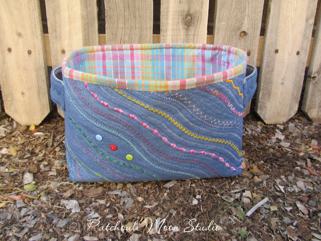 Patchouli Moon Studio~ Fabric Basket with Decorative Stitches