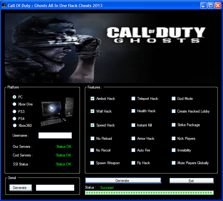 Call of Duty Ghosts Hack Tool Trainer Cheats Download Get your hacks!
