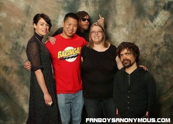 AMC's Walking Dead Daryl Dixon actor Norman Reedus photobombs a celeb fan photoshoot with the cast of Game of Thrones
