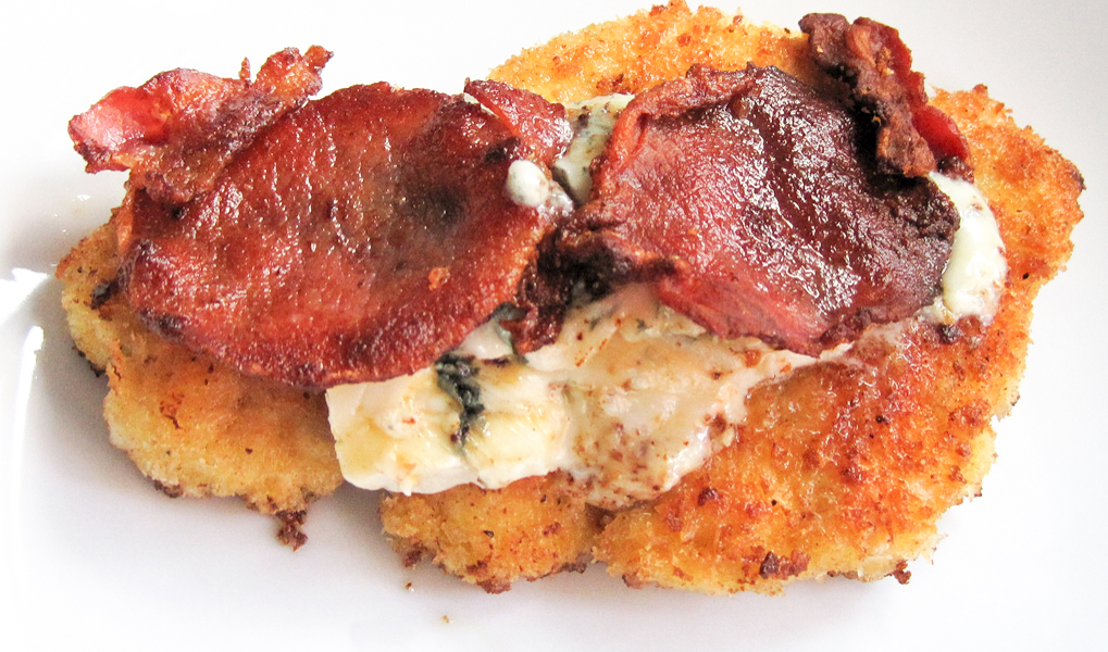 Crispy Crumbed Chicken Topped with Blue Cheese and Bacon