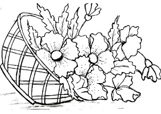 desenho de cesta com flores para pintura em tecido