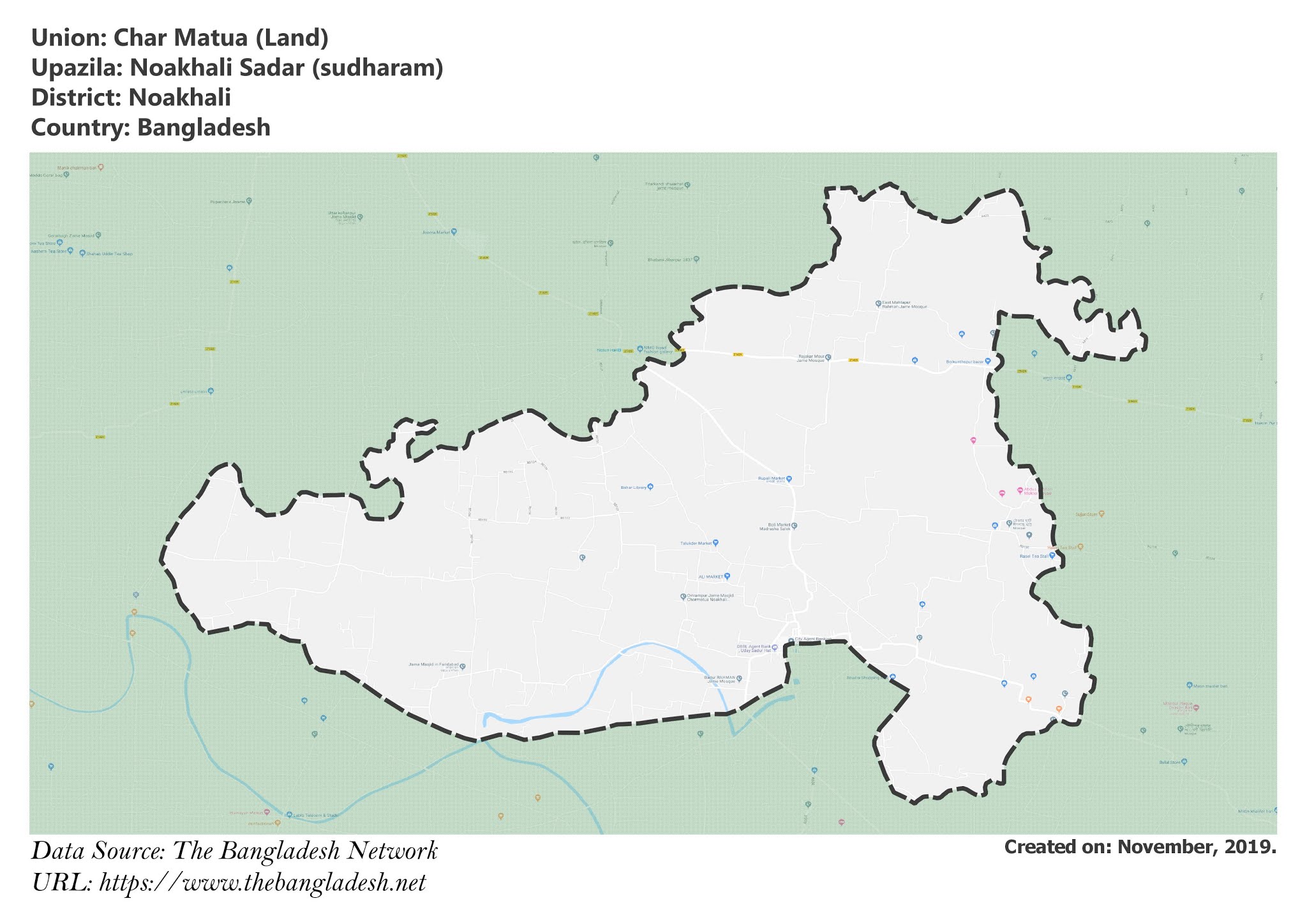 Map of Char Matua of Noakhali, Bangladesh.