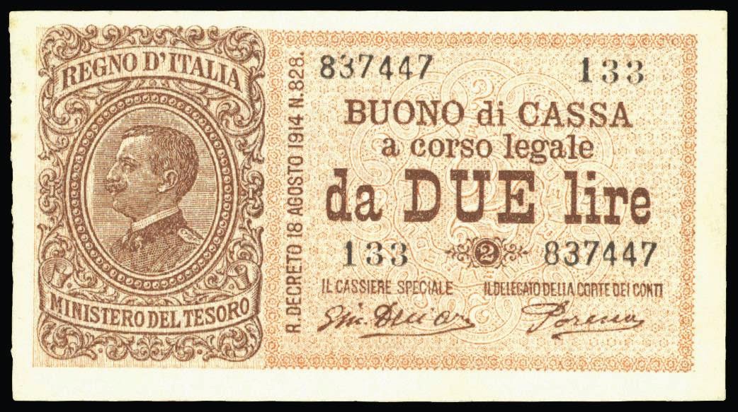 old Italian money 2 Lire 1914 King Victor Emmanuel III