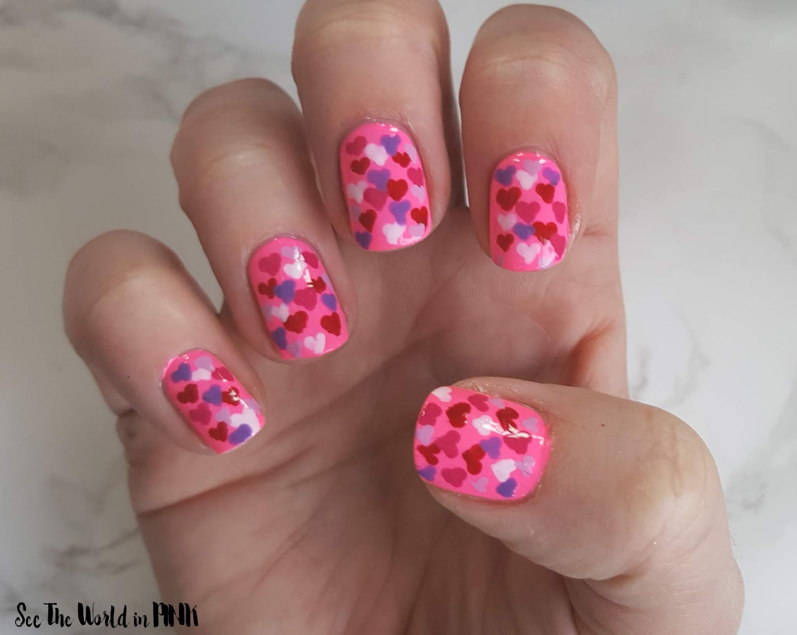 Manicure Monday Neon Pink Heart Nails See the World in PINK