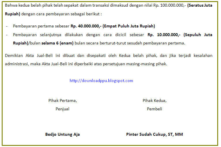 Download Contoh Surat Akta Jual Beli Tanah Rumah Ruko