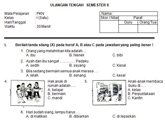 Kumpulan Soal Uts Sd/Mi Kelas 1 Semester 2 Mata Pelajaran