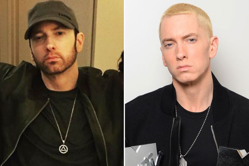 Eminem is almost unrecognisable as he ditches peroxide blond hair for natur...