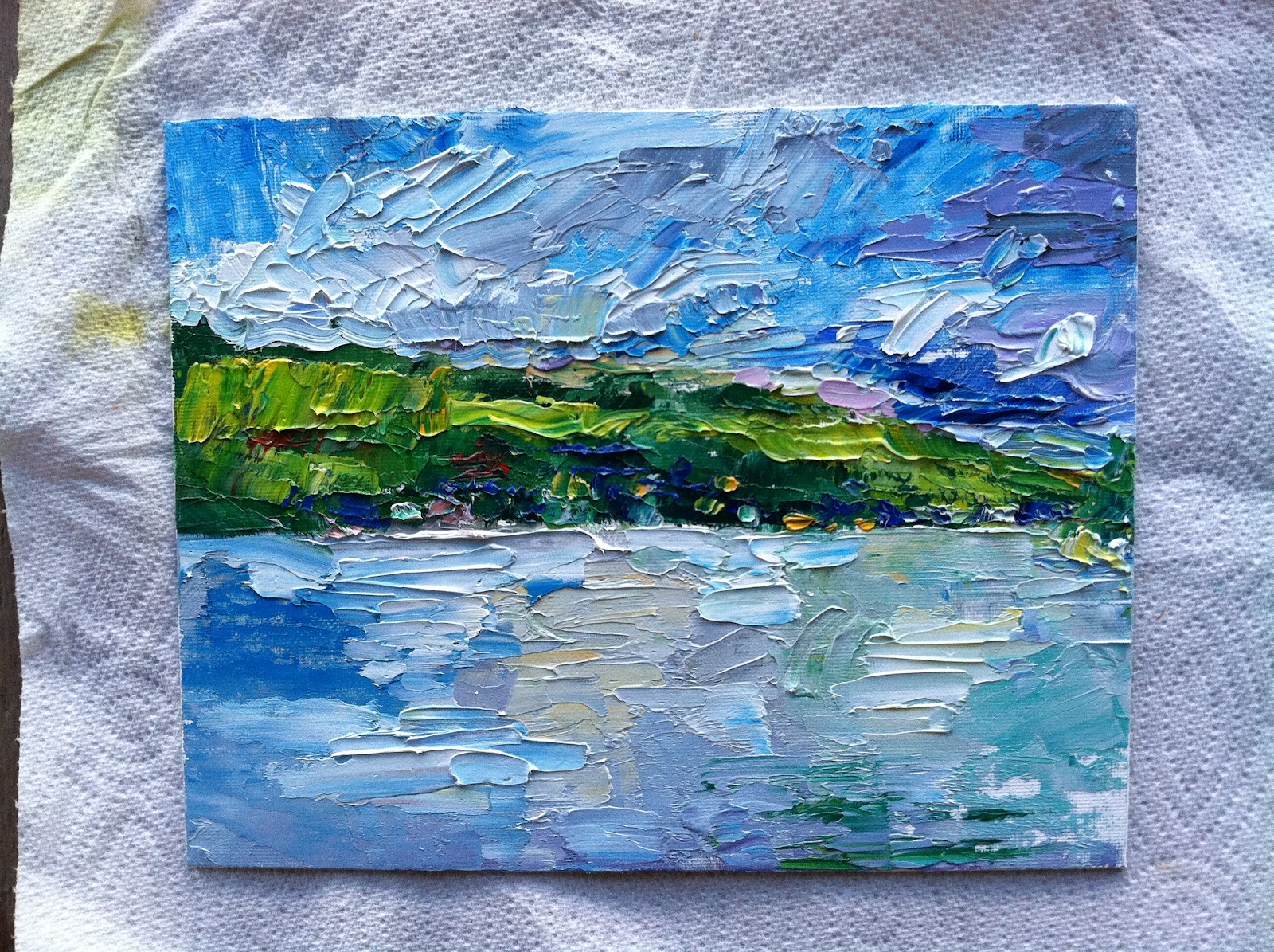 Today's Painting Progress Keuka Lake Day 3 Watching for the Light