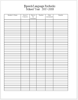 Form that has a table to insert results from Speech/Language Screenings