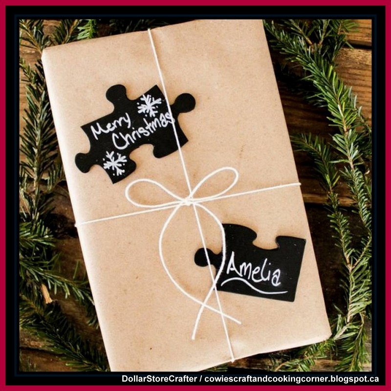 Dollar Store Crafter Chalkboard Puzzle Piece Gift Tags