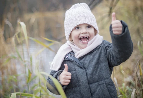 Princess Estelle of Sweden was photographed in the garden at Haga Palace. "Autumn Greetings from Haga" 