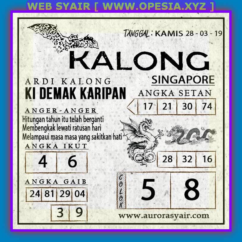 Kode Syair Toto sgp Kamis 28 Maret 2019 GOsyair SEDIA