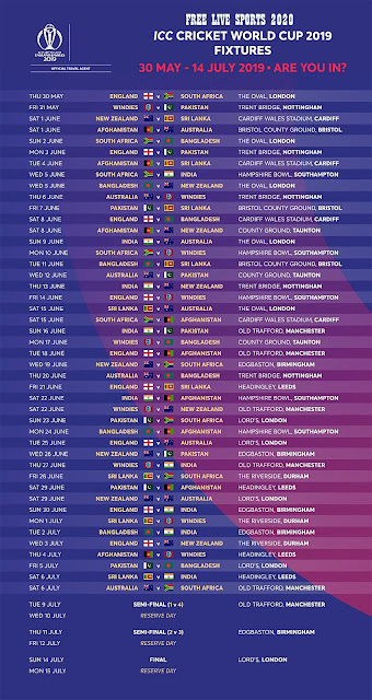 World Cup 2019 match schedules - All sports