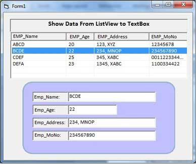 ListView Item Selection for show data in Textbox