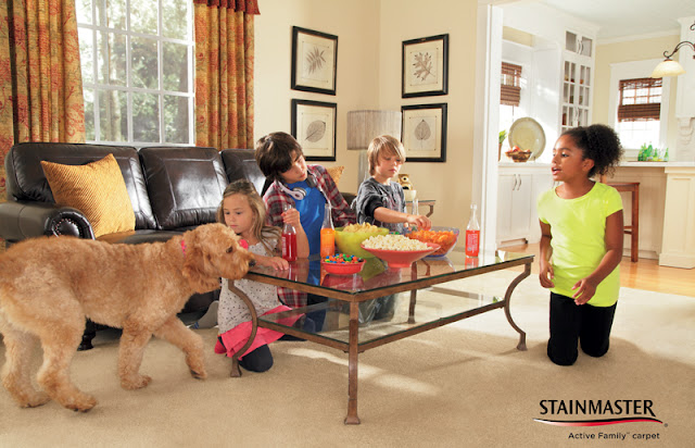 No need to worry about the carpet even with kids & a dog relaxing in their family room.