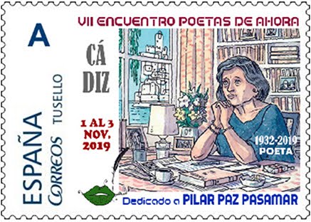 SELLO Y TARJETA DEDICADAS A PILAR PAZ PASAMAR