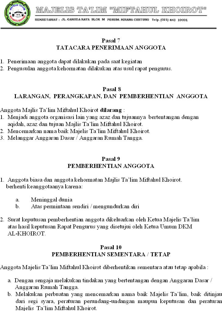 Contoh Sk Pengurus Majelis Taklim Dari Kepala Desa