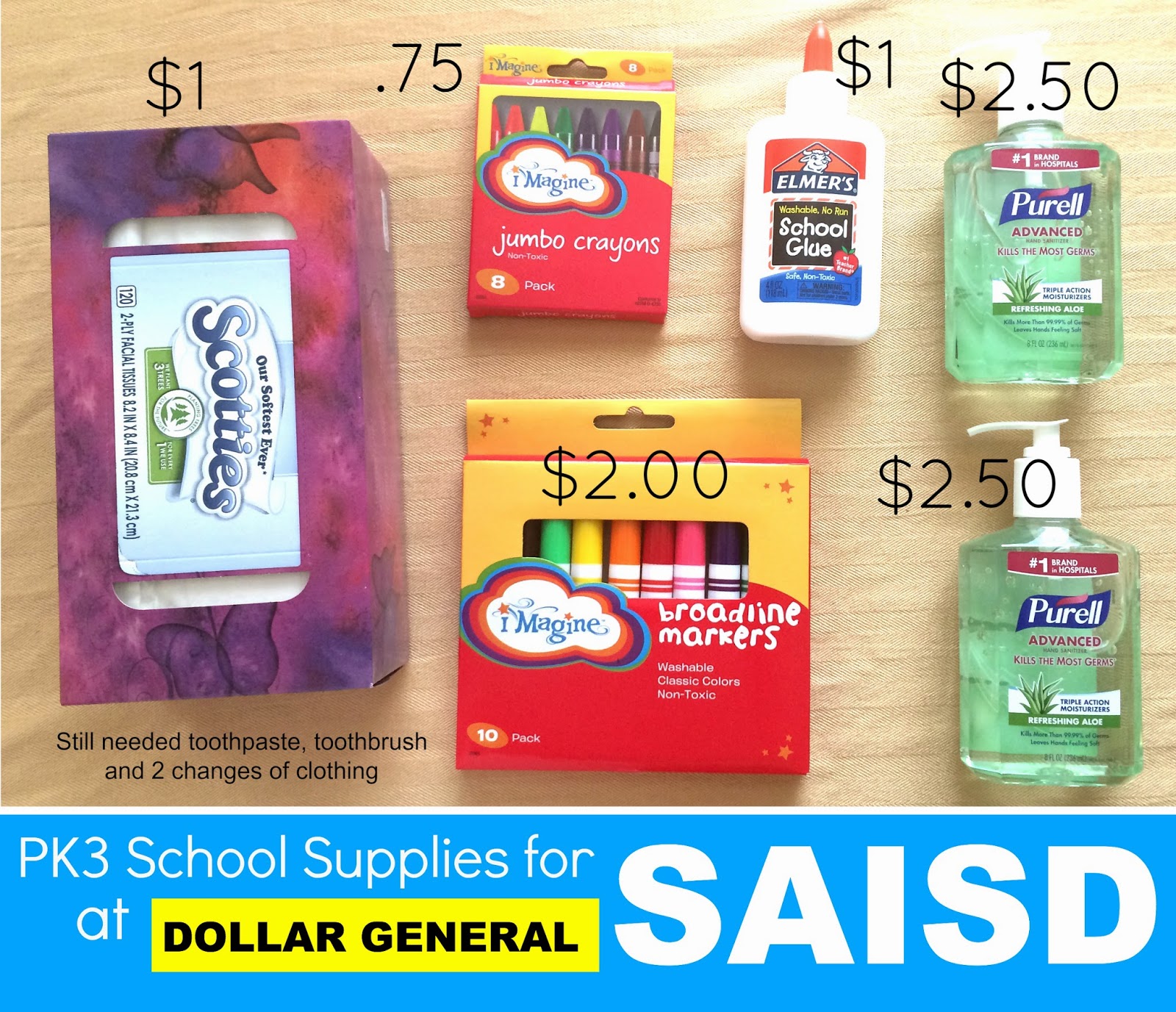 PK3 School Supplies for SAISD at Dollar General
