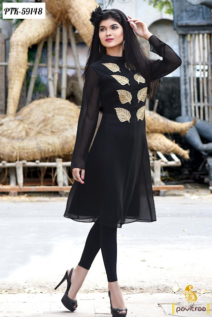 New Style Black Color Anarkali Kurtis Tunic Online Shopping for Modern Young College Girls and Women