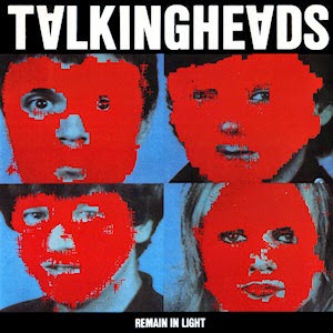 Talking Heads band member's faces covered in red
