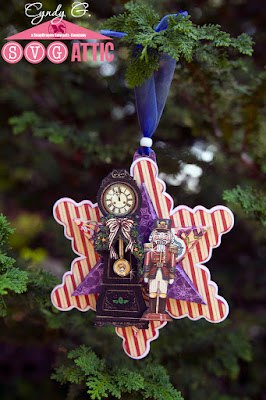 Six Pointed Star Snowflake Christmas decoration with Nutcracker and grandfather clock in the center