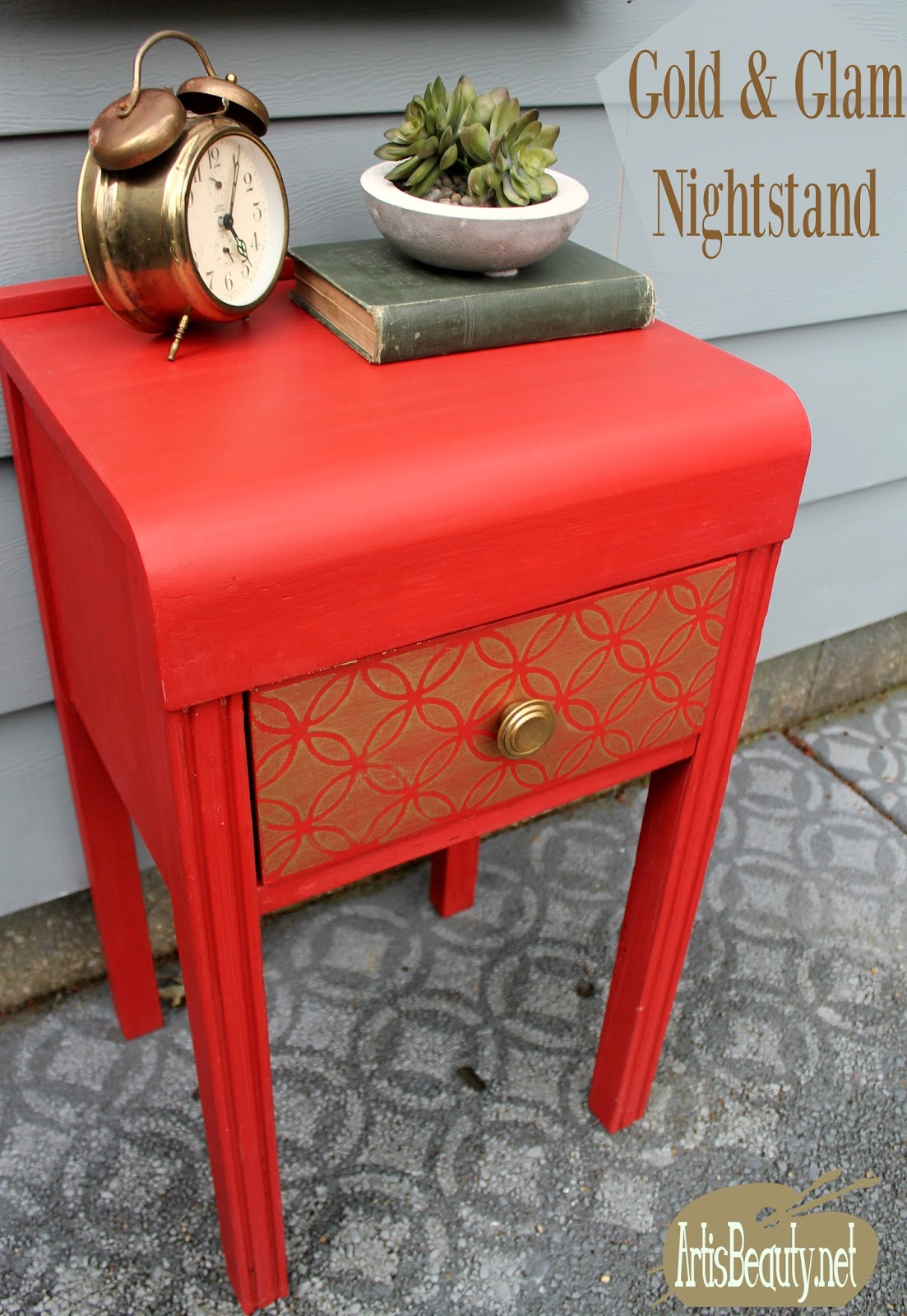 ART IS BEAUTY DIY Glitz and Glam nightstand Makeover themed furniture makeover
