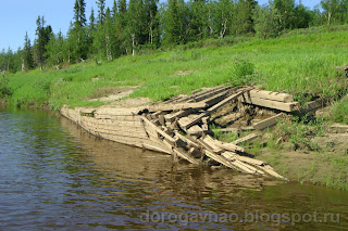 Останки деревянной баржи – такие махины таскали груза по Шапке в советское время, по большой воде, река Шапкина