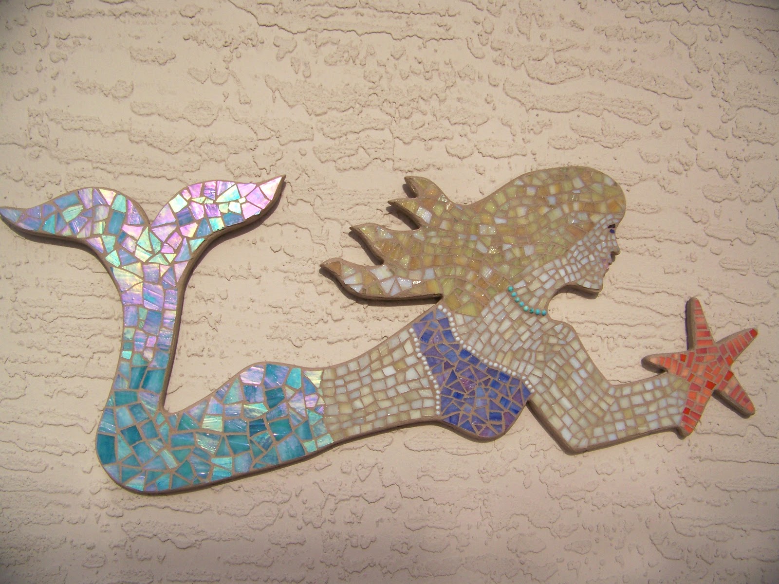 Blue Wave Glass Mosaic Mermaid Wall Art Beach Home Decor