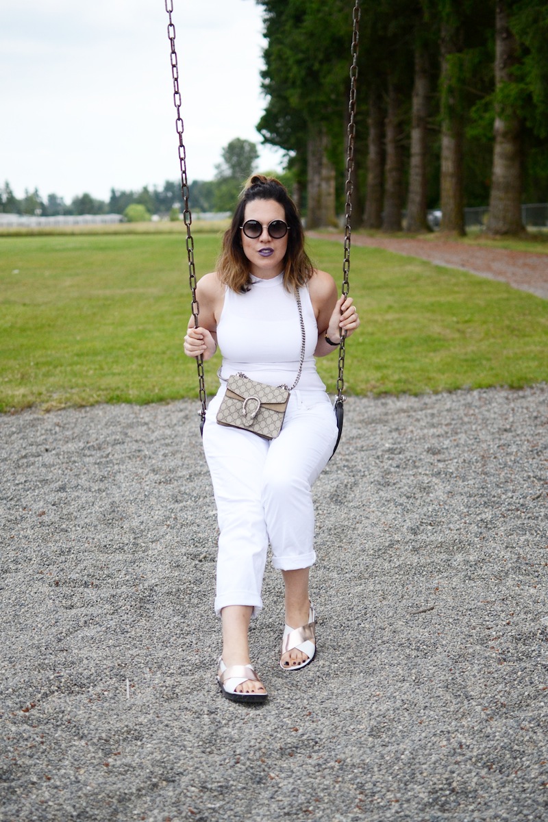 All white outfit Geox metallic sandals summer 2016 travel shoes Vancouver fashion blogger Gucci Dionysus