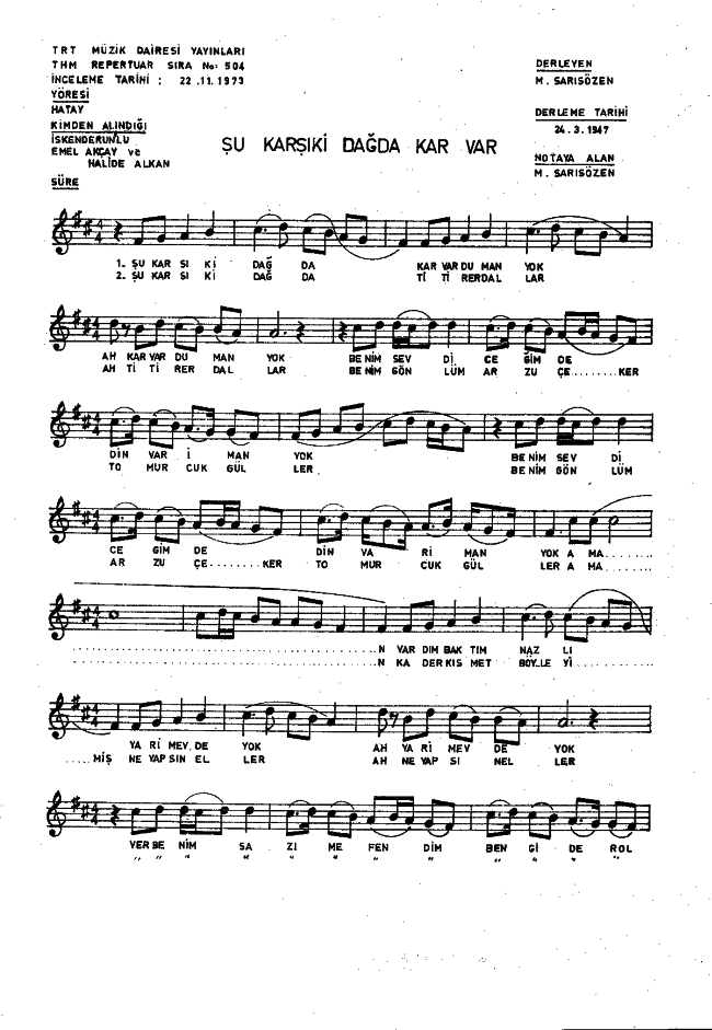 sarkilar notalar turk sanat muzigi turk halk muzigi