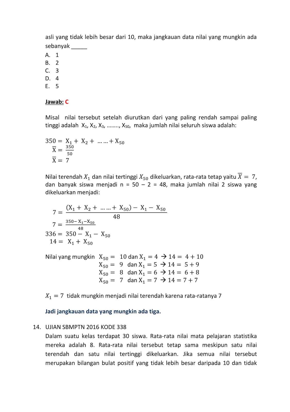 Contoh Soal Sbmptn Matematika Statistika Kumpulan Soal Pelajaran 10