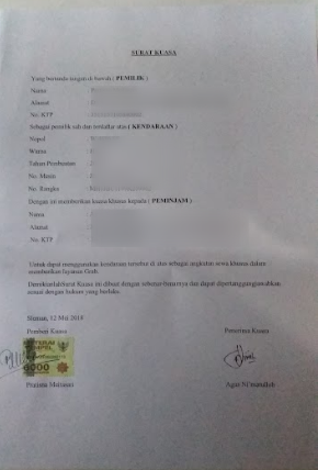 Contoh Format Surat Kuasa Penggunaan Kendaraan untuk Grab Gojek